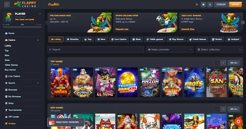 Flax Casino casino lobby screenshot
