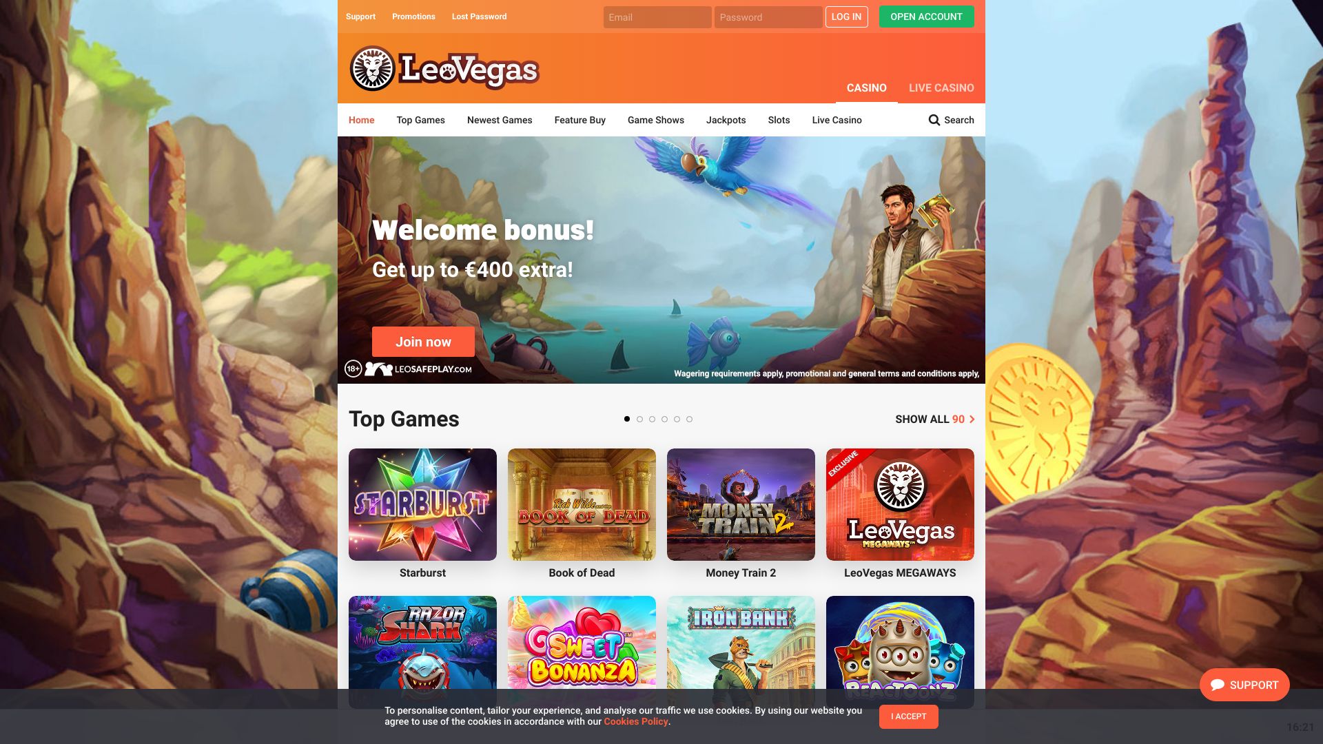 LeoVegas casino lobby screenshot