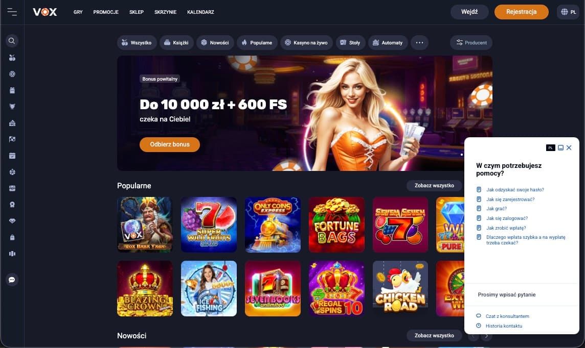 Vox Casino casino lobby screenshot